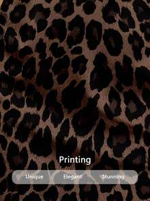 SHEIN LUNE Leopard Print Slit Elegant Commuter Skirt For Women,Leopard Print,Cheetah Print