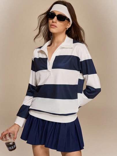 Hanevo Sudadera deportiva casual y versátil con bloques de color y rayas