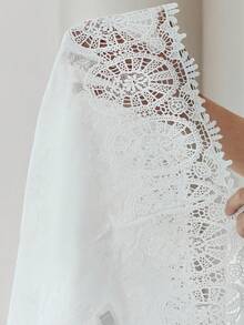 Frievida Intricate Hollow Crochet Embroidered Fabric Deep V-Neck Long Sleeve Blouse - White - View 7