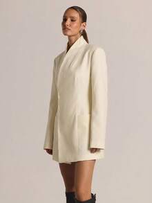 MUSERA 修身收腰漏斗领长袖西装裙，适合秋季休闲外出、日常、夜间外出、性感可爱、舒适派对、优雅时尚、情人节、春夏度假、新娘单身派对、告别单身派对、婚礼、婚礼宾客、毕业舞会等场合。 - 米色 - 查看 5