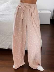 DAZY Bas de pyjama en crêpe texturé à motif floral pour femmes - Vieux Rose - Voir 9