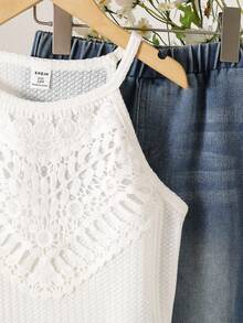 Sparklyn Teen Girl Bohemian Woven Halter Waffle Crop Top, Spring/Summer Vacation - White - View 4