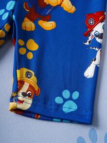 SHEIN | PAW Patrol Young Boy Cartoon Pattern Colorblock Short Sleeve Top And Shorts Snug Fit Pajamas Set - Blue - View 5
