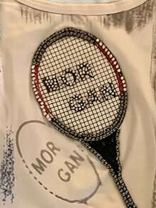 Glimmora Áo thun nữ mùa hè mới về, cổ bẻ, họa tiết lông vũ và chữ in, thích hợp mặc ngoài trời/thường ngày/hẹn hò, màu mơ. - Màu be - Xem 4