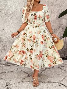 Breezaya Plus Size Women's Square Neck Casual Resort Summer Dress - Multicolor - View 6