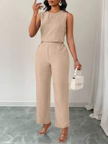 女士两件套服装 - 卡其色 - 查看 6