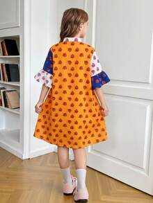 SHEIN Vestido camisa casual de parchwork tejido para niñas preadolescentes de vacaciones - Multicolor - Ver 2