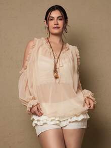 Freevana 大码休闲纯色露肩上衣 - 淡黃色 - 查看 5