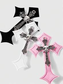 ROMWE Anime 3个随机颜色朋克十字架发夹，深色手工金属骷髅鸭嘴夹，日常设计发饰发夹 - 彩色 - 查看 3