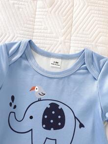 SHEIN 5pcs/Set Newborn Baby Boy Summer Outfit, Includes Cute Bear Print Knit Soft Bodysuit, All-Over Print Pants, Hat, Bib, Gloves Baby Unisex Clothes Sets Baby Boy Clothes Baby Boys Sets Newborn Baby Boy Clothes