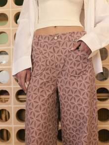 Nöista Wide-Leg Pants In Mauve With A 3d Geometric Quilted Texture. Designed With Rounded Patch Pockets And A Relaxed, Modern Fit. Spring , Spring Break , Spring , Casual , And Vacation Looks. - Dusty Pink - View 3