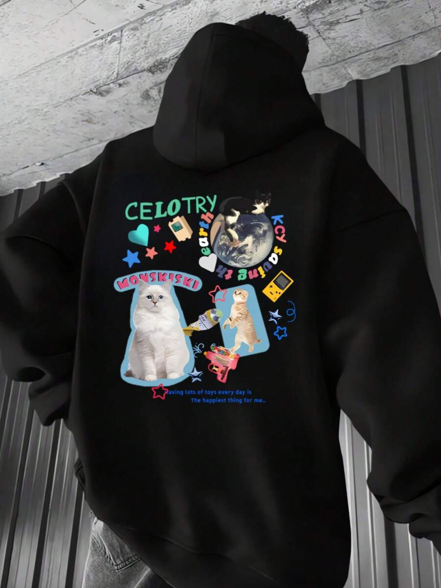 Hombre005-1 ¡Oferta limitada! Sudadera con capucha Cremallera Sudadera con capucha y cremallera unisex de alta calidad. Cálida, cómoda y trendy ahorra hoy en tu básico de temporada Camiseta con diseños divertidos de gatos y juguetes, estilo urbano y único, perfecta para los amantes de los animales y la moda casual - Negro - Ver 1