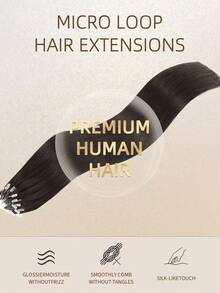 Micro Loop Hair Extensions 100% Human Hair Color #1B Color To Natural Color 14-22 Inch Straight 50 Strands /Pack Invisible Beads Thick Micro Ring Loop Hair Extensions With Fishing Line No Glue Needed Easy To Shape For Thin Hair And Salon Use All Women - SNatural Color - View 6