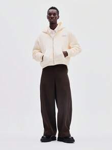 Áo hoodie dáng rộng màu kem SUMWON có khóa kéo, mũ trùm đầu có dây rút và túi giữa, thích hợp cho phong cách đường phố mùa đông thường ngày. - Màu vàng - Xem 7
