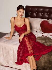 SHEIN Nuisette femme sexy en dentelle 3D à fleurs, patchwork en forme de cœur et tulle