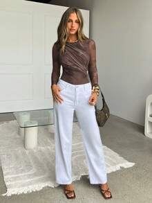 Siren Gaze Body de mujer con cuello redondo, manga larga y fruncido con estampado de teñido anudado - Multicolor - Ver 4