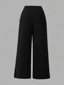 SHEIN Girlism Teen Girls 2pcs/Set Knitted Color Contrast Collared 2 In 1 Long Sleeve Shirt And Wide-Leg Pants,Black And White,Autumn,Holiday,Back-To-School Outfit - Black and White - View 8