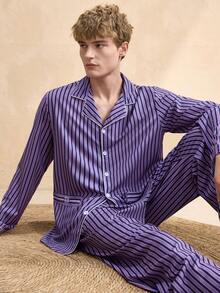 EverLounge Men's Striped Cardigan Long Sleeve Pajama Set - Multicolor - View 5