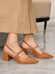 Sleekvia 女士时尚百搭尖头高跟鞋 - 棕色 - 查看 3