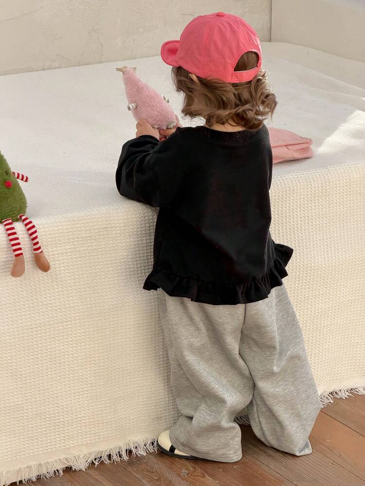 Baby Girls' Round Neck English Letter Print Long Sleeve Top Spring Toddler Girls Clothes