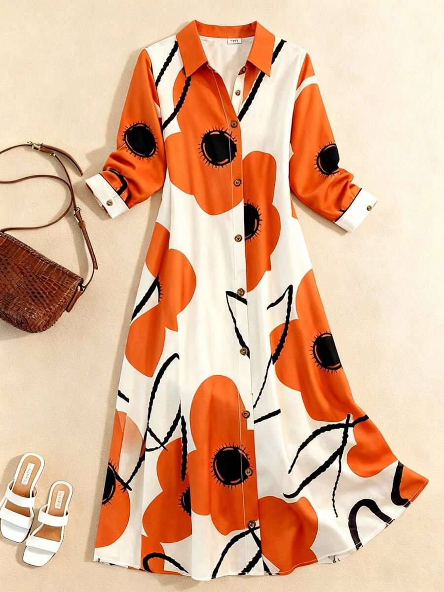 Omancia 女士随机印花连衣裙长裙套装 - 彩色 - 查看 1