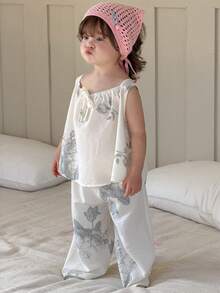 DAZY 2件套女婴休闲衬衫和宽松裤子家居服套装 - 米色 - 查看 5