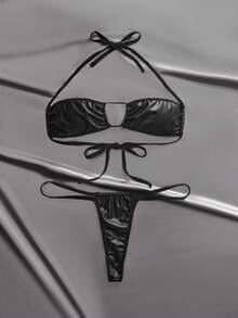 EmpressEnvy 两件套朋克风抹胸丁字裤性感内衣套装，适合酒吧、派对、音乐节等场合 - 黑色 - 查看 8