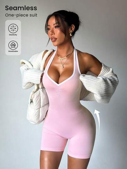 Dewbera Seamless Bicolor Jumpsuit Leggings Gym Jumpsuits For Woman Activewear Romper Yoga Romper Fitness Romper Seamless Yoga Jumpsuit