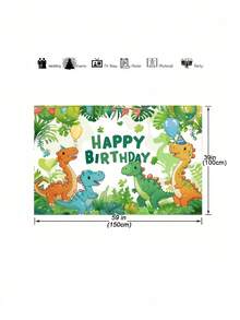 1PC Backdrop With Vibrant Dinosaur-Themed Design, Colorful Balloons, And Friendly Dinosaur Figures, Featuring Birthday Greetings Text-Ideal For Teen Birthday Parties And Family Gatherings. - 1pc - View 2