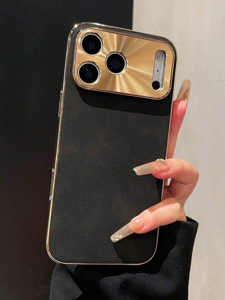 Luxury Electroplated Fur Artificial Leather Phone Case Compatible With IPhone 17 ProMax 17Pro 17 Air 16ProMax 16 15 14 13 12 Pro Max 11 Plating Camera Lens Protection Cover - Black - View 1