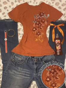 Glimmora Women's Bestselling Printed Pattern Top, Short Sleeve - Orange - View 4