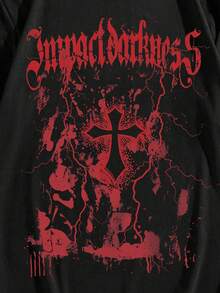 ROMWE MEN Goth Men's Casual Cross Print Short Sleeve T-Shirt - Black - View 4