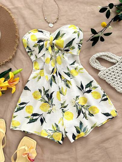 Soleia Women's Lemon Print Bandeau Jumpsuit, Suitable For Summer Vacation