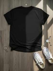 Mujer camiseta casual con estampado de personaje animado, diseño suave y holgado, cuello redondo, manga corta, primavera‑verano, uso diario, playera,Pantera Rosa, chic - Negro - Ver 2