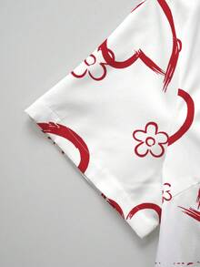 PopScrub Heart & Floral Print Color Block V-Neck Short Sleeve Women's /Nursing Uniform Top, Spring/Summer - Multicolor - View 5