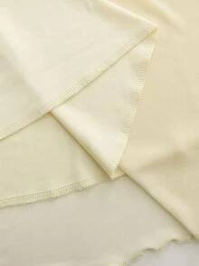 Modelyn Cream-Colored Asymmetric-Shoulder Hollow-Out Mesh Dress - Butter Yellow - View 6
