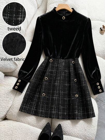 GlowEve CURVE 大码优雅纽扣长袖亮面连衣裙，适合秋冬季女士穿着