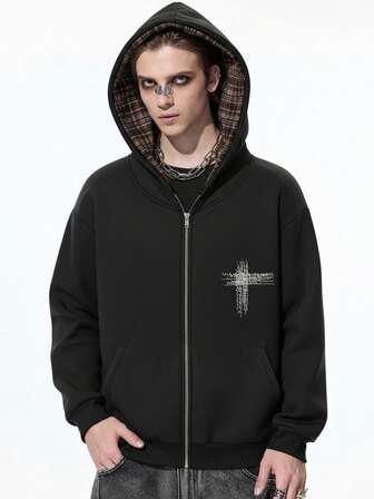 Street Life Herren Lässiger karierter Sweatshirt mit Doppelkapuze, Herbst/Winter