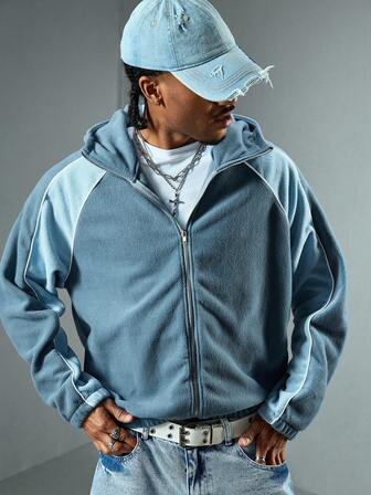 Street Life sweat-shirt à capuche zippé avec bloc de couleurs et broderie simple pour hommes, automne/hiver