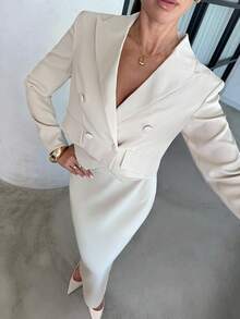 Lavishia Women's Elegant 3 Pieces Suit Set: Blazer,Vest,And Skirt White Summer Classy Formal Outfit For Wedding Guest,Daily Commute,Outing,And Social Events - Beige - View 8