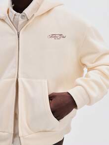 Áo hoodie dáng rộng màu kem SUMWON có khóa kéo, mũ trùm đầu có dây rút và túi giữa, thích hợp cho phong cách đường phố mùa đông thường ngày. - Màu vàng - Xem 6