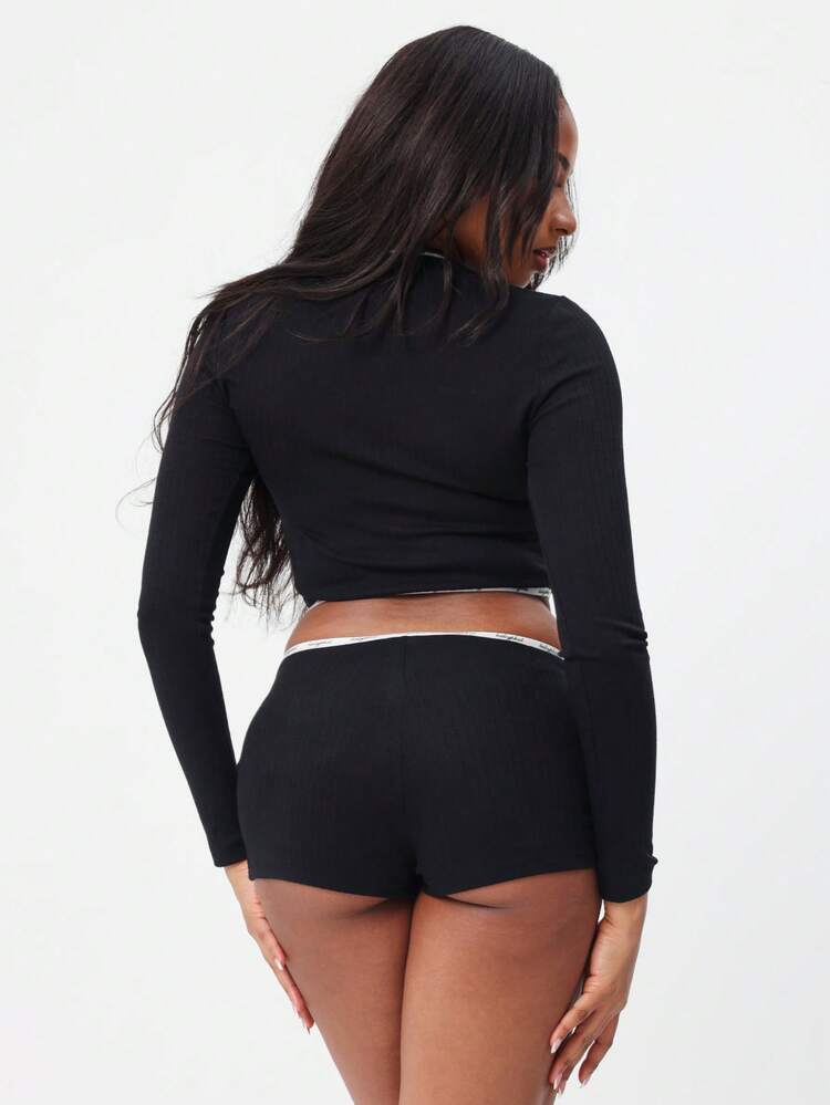 BABYPHAT Ribbed Long Sleeve Button Front Logo Pyjama Top With Contrast Trim Detail For Cozy Nightwear