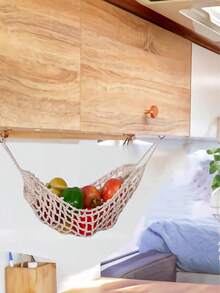 Madebyblanc Nordic Boho Handwoven Fruit Hammock - Wall-Mounted Kitchen Storage Net Bag Space-Saving Home Decor Fruit Organizer Basket