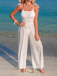 Swim Lushoire Women's Jumpsuit With Wide Leg Pants And Tie Waist, Vacation Style - White - View 6