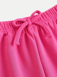 Girlism Tween Girls Loose Casual Minimalist Comfortable Round Neck T-Shirt And Pants Co-Ord Set - Hot Pink - View 5