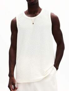 SUMWON Top sin mangas de malla texturizada, cuello redondo, casual de verano para vacaciones y playa, liso - Albaricoque - Ver 1