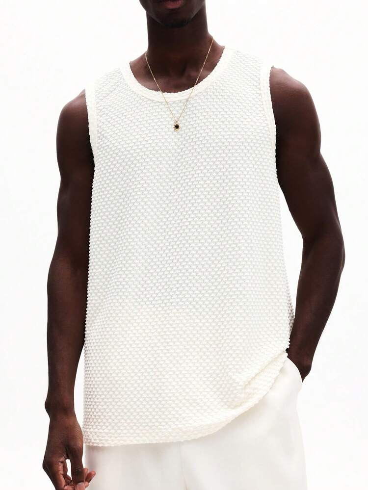 Tanktop aus strukturiertem Mesh mit Rundhalsausschnitt