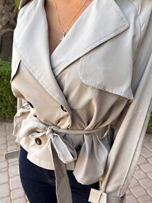 Mélanie ORL 秋冬女士米色纽扣式抽绳风衣 - 卡其色 - 查看 4