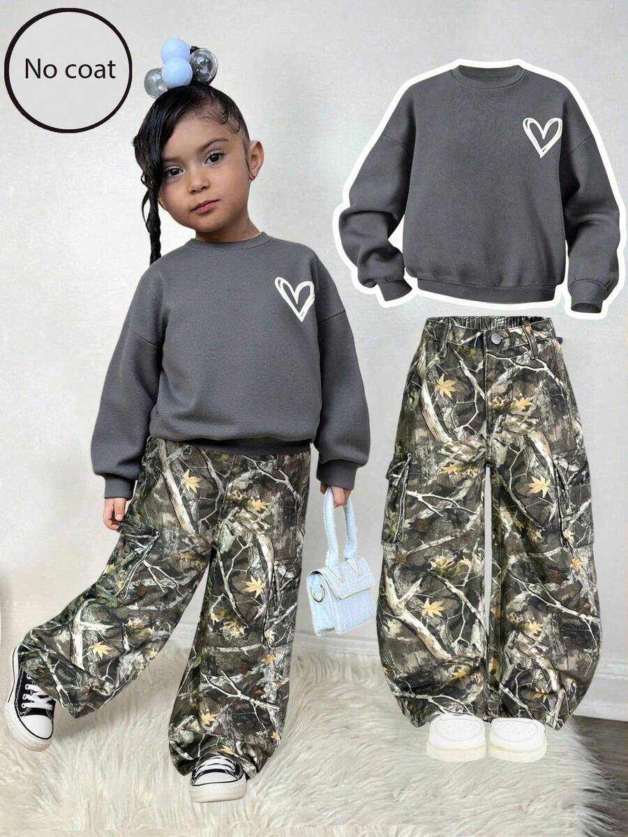 SHEIN Celana Jeans Longgar Motif Kamuflase dan Ranting untuk Anak Perempuan - MultiWarna - View 1