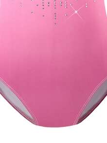 SHEIN 少女扎染渐变粉色连体衣，贴身高弹力舞蹈芭蕾舞紧身衣，镶钻闪亮无袖背心，优雅运动服 - 粉色 - 查看 7